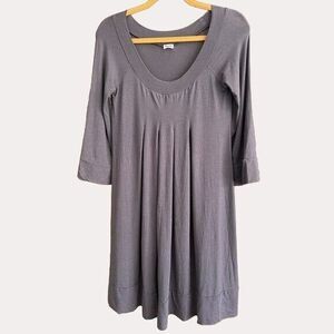 Splendid Jersey Knit Pleated A-Line Scoop Neck Dress Long Sleeve Dark Gray S bv